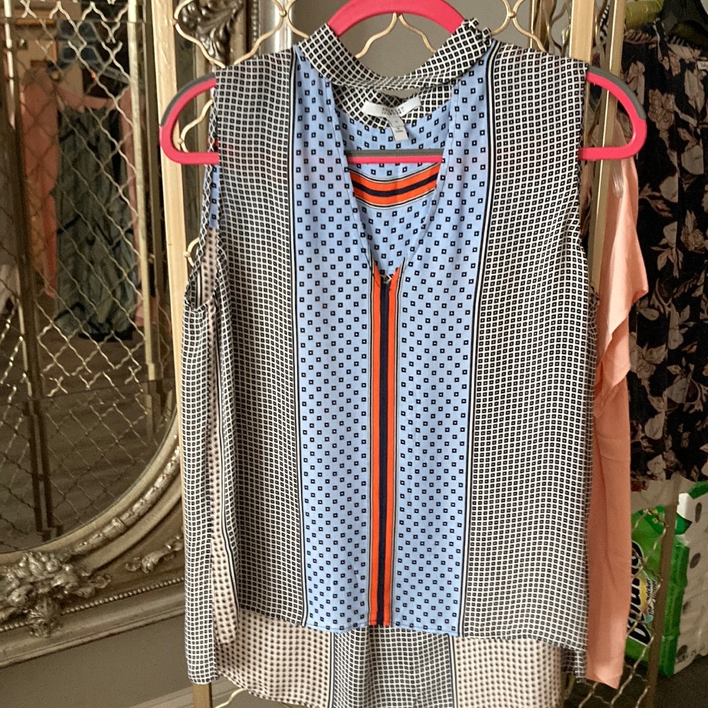 Sleeveless patterned Derek Lam silk top.